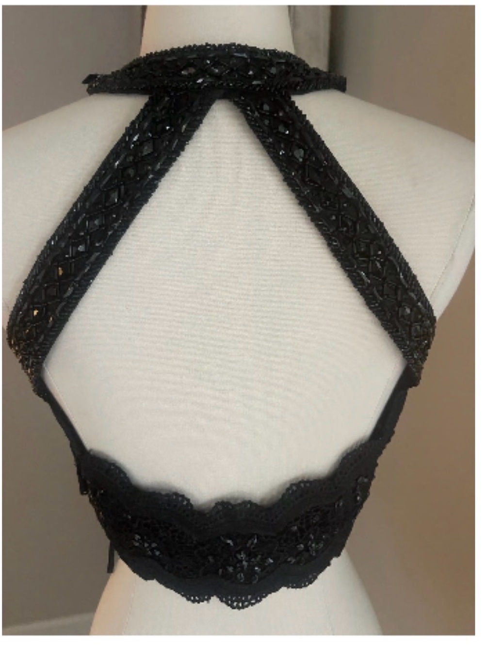 Rachel Allan Black Beaded Halter Top